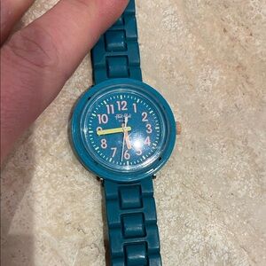 Teal Watch with Pink and Yellow Accents